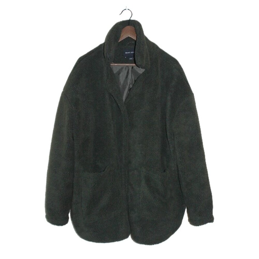 ASOS Brave Soul, Relaxed Sherpa Teddy Jacket in Olive Green - Size 16/XL